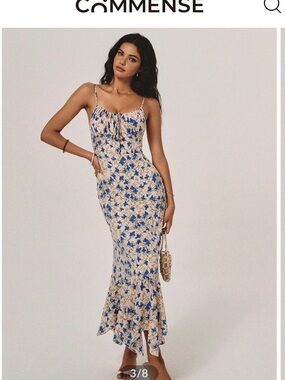 Commense Cream Maxi Dress with Blue Floral Print